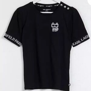 New no tag Karl Lagerfeld logo Tee Black Short Sleeve Tee with Embroidered